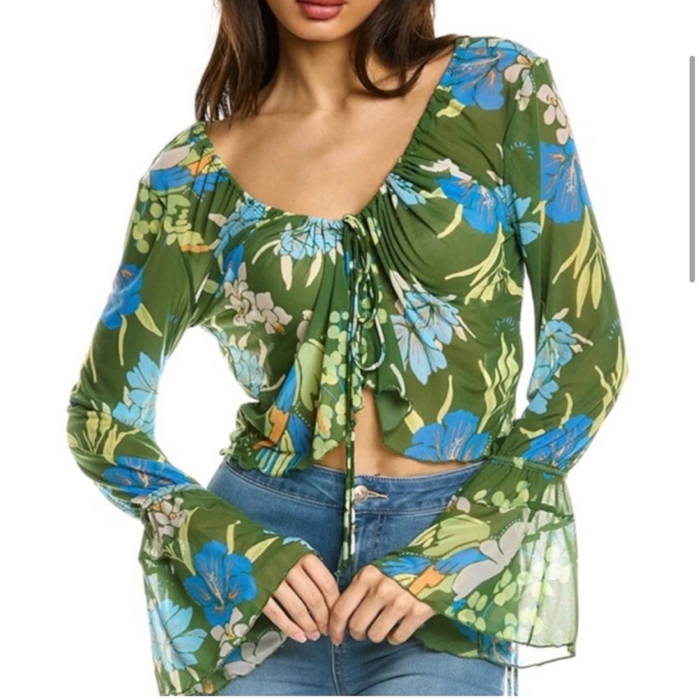 Free People Piece of Paradise Bell Sleeve Blouse Size Medium Y2K